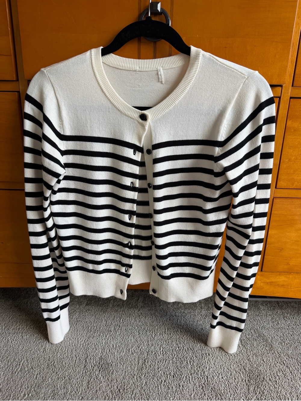 H&M Black & White Striped Button-Front Cardigan